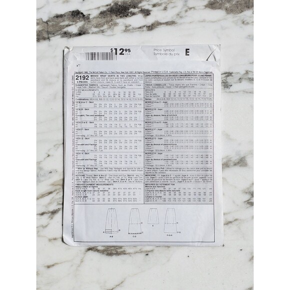 McCalls 1990s Sewing Pattern for Wrap Skirt in 2 Lengths - Size B (8, 10, 12) - Picture 2 of 2